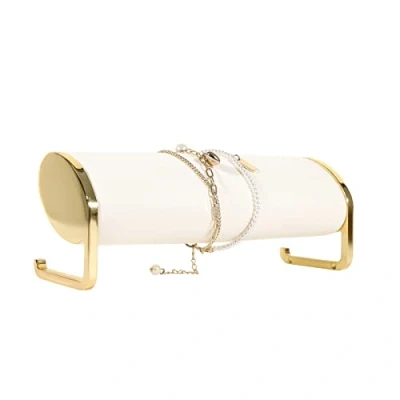 Image of GemeShou Beige velvet bracelet displays for selling, woman holder stand, watch storage organizer gold jewelry stand【Beige Long 】