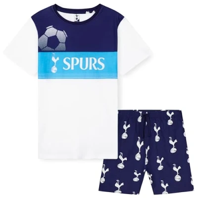 Image of Tottenham Hotspur F.C. Boys Short Pyjamas Sets, Cotton Lounge Wear Spurs Gifts (White/Navy, 11 12 Years)