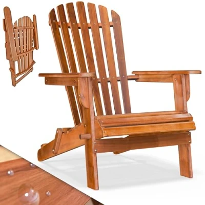 Image of CASARIA® Adirondack Garden Chair Acacia Wood Foldable Rounded Armrests, High Back and Extra Wide Seat Ergonomic Outdoor Patio Deck Furniture Brown