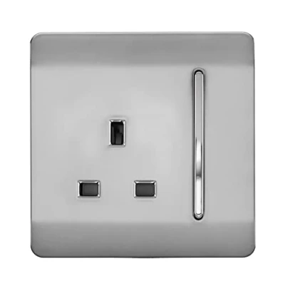 Image of Trendi 1 Gang Artistic Modern Glossy 13 Amp Switched Tactile Plug Socket Stainless Steel