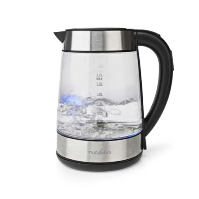 Image of Nedis Electric Glass Kettle 1.7L, with Variable Temperature Control, 2200W Fast Boil, Keep Warm Function, Cordless 360 Base, Cool...