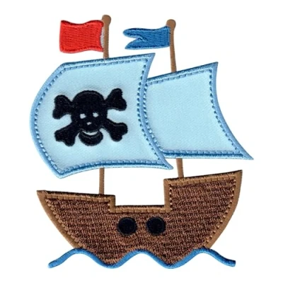 Image of PatchMommy Pirate Ship Patch, Iron On/Sew On Embroidered Applique Motif for Children Kids Baby