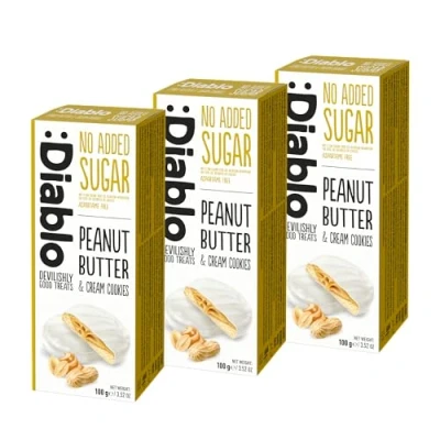 Image of Diablo No Added Sugar Peanut Butter and Cream Cookies 100g (Pack Of 3)