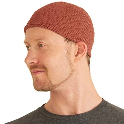 Image of CHARM Kufi Hat Mens Beanie Men Cotton Skull Cap Hand Made 2 Sizes Islam Orange L