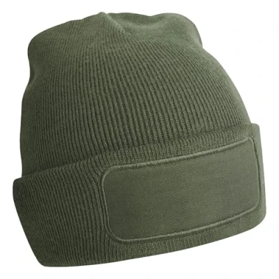 Image of Beechfield Original Patch Beanie with Double Layer Knit Hat Men, Hats for Women, Winter Hat, Thermal Contains Soft Touch Acrylic Olive Green