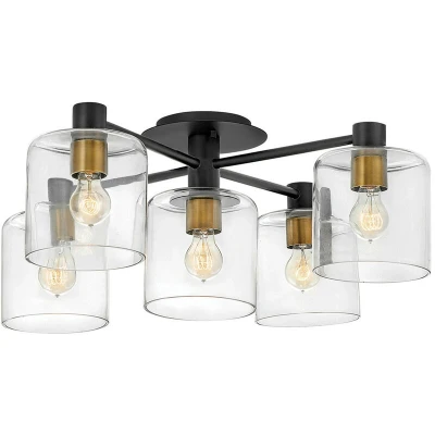 Image of Hinkley Axel Multi Arm Semi Flush Ceiling Lamp Black with Heritage Brass