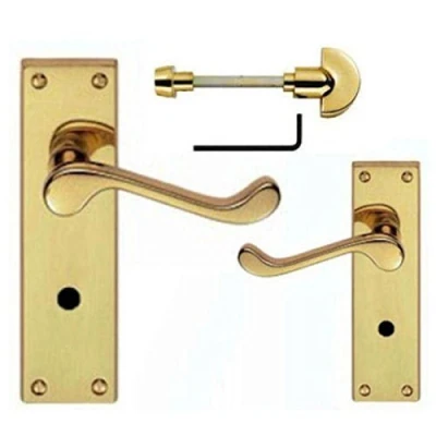 Image of Carlisle Brass Victorian Scroll Door Handles Bathroom Lock Set for Internal and Bedroom Doors 155x40mm Backplate (Polished Brass)