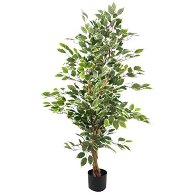 Image of Leaf Artificial Ficus Tree/Plant, White Edge Bushy, 120cm