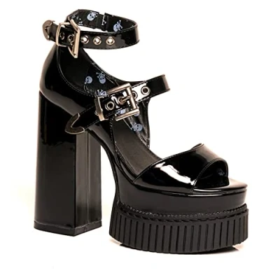 Image of LAMODA Solitude Creeper Platform Heels in Black Patent, UK 8