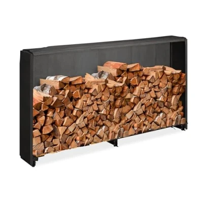 Image of Relaxdays Firewood Rack with Cover, for Wood from 25 cm, Wooden Log Shelf, Made of Iron, HxWxD: 110 x 200 29 Black