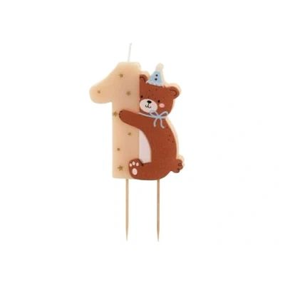 Image of Magical Birthday Candle 1 with Cute Bear Number First Girl Decoration for Cake Muffins Cream Approx. 7 cm
