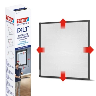 Image of tesa Insect Stop FALT Foldable Aluminium Frame Fly Screen with Adjustable Telescopic Anthracite 80 cm x to 140
