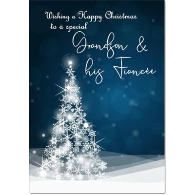 Image of doodlecards Grandson and Fiancee Christmas Card Blue Contemporary Tree Medium Size for &amp; with Plain Envelope