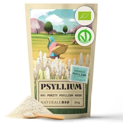 Image of Organic Psyllium Husk 99% Purity 1 kg. Pure &amp; Natural Seed Husks, Produced in India. High Fibre, to be Mixed with Water, Beverages, Juices, Vegetarian Vegan. NaturaleBio