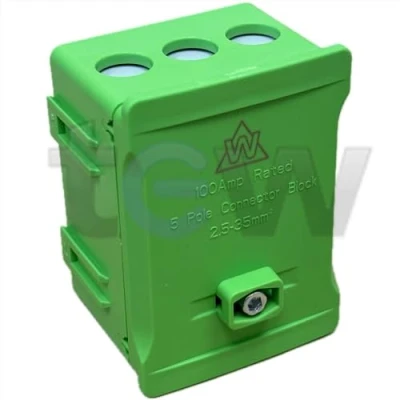 Image of Phase Coloured Henley Style Meter Tails Connection Block 100A 5 Way 2 35mm² GREEN