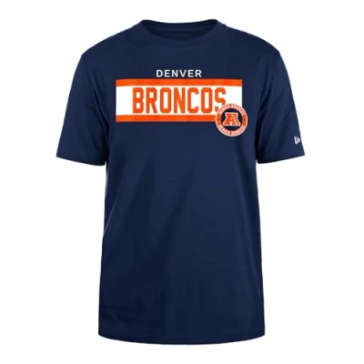 Image of DENVER BRONCOS New Era Cap NFL Regular T Shirt High Density Ink Screenprint Front Graphic Original Team Color Unisex Navy