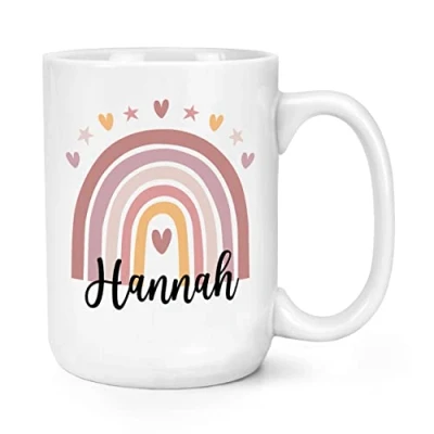 Image of Personalised Pastel Pink Rainbow Name 15oz Large Mug Cup