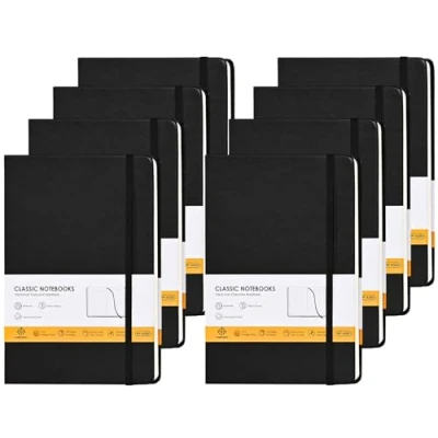 Image of HOMPOWER Lined Notebook Journals A5 Size 14 x 21cm, 160 Pages with Expandable Pocket, 100GSM Paper, Hardcover Notepad(Black 8 Packs)