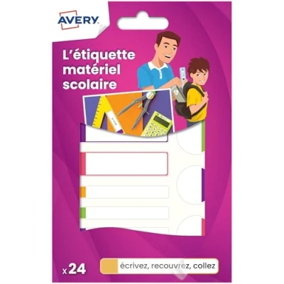 Image of Avery Pack of 24 Laminated Labels Blanc avec Bordure Fluo Rose/Violet/Vert/Orange