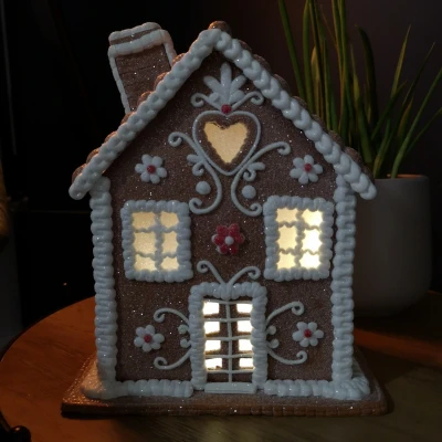 Image of Samuel Alexander 24cm Battery Operated led Edelweiss Chalet Christmas Gingerbread House Decoration