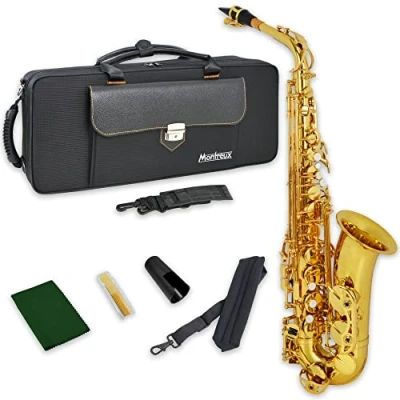 Image of Montreux Concert Series Intermediate Advanced Eb Alto Saxophone with Premium Carry Case, Mouthpiece, Reed, Neck Sling Lacquer Brass, High F# Key, E Flat
