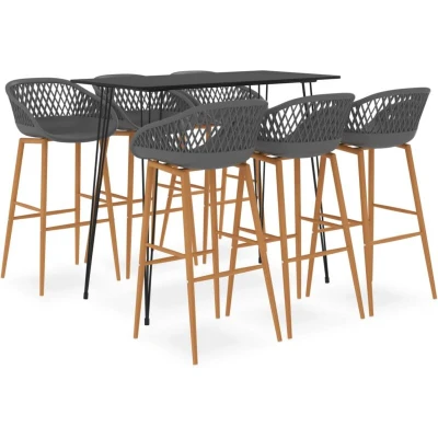 Image of 7 Piece Bar Set Black and Grey Vidaxl