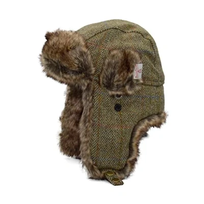 Image of WALKER AND HAWKES Harris Tweed Charles Trapper Hat Moss Green Small (57cm)