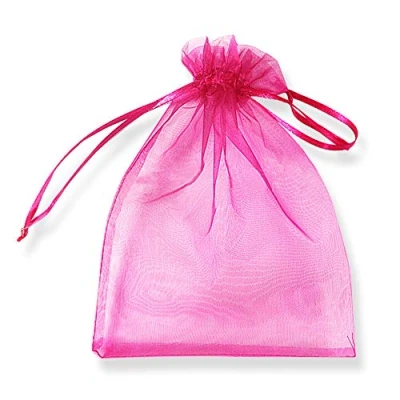 Image of PLECUPE 100Pcs Organza Bags, Gift Bags Large 7x9cm Wedding Favours Jewelry Pouches with Drawstring for Wedding, Christmas, Birthday, Anniversary, Baptism Rose Red