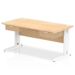 Image of Impulse 1600x800 Desk Maple/White Cable Managed 2x1 Drawer Fixed Ped