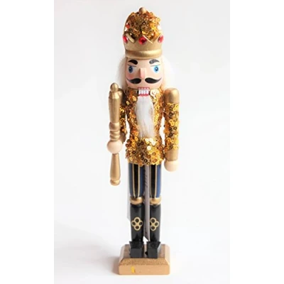 Image of Festive Wooden 20 Centimeter Nutcracker Hanging Tree Decoration in 3 Colours (Gold)