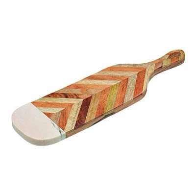 Image of KitchenCraft Serenity Serving Platter, Mango Wood/Marble, Brown/Pink, 48 x 13 cm