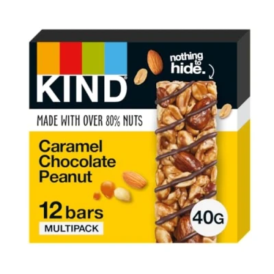 Image of KIND Bars, Gluten Free Snack Caramel Chocolate Peanut, High Fibre, No Artificial Colours, Flavours or Preservatives, Multipack 12 x 40g