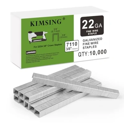 Image of KIMSING 7110 22 Gauge Type 71 Galvanized Upholstery Staples, 10.8mm Crown 10mm Leg Length, 10,000pcs per Box, Fasteners for Fine Wire Stapler