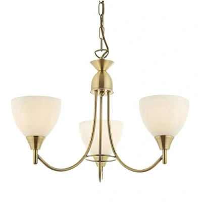 Image of Antique Brass E14 Dimmable 3 Light Pendant Semi Flush Ceiling