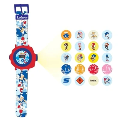 Image of Lexibook, SEGA Hedgehog, Adjustable Watch Digital Screen, Projects 20 Images of Sonic, for Children DMW050SN, Blue/Red