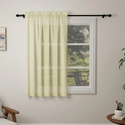 Image of Pacok Yellow Voile Curtains, 54 Drop Net Curtain for Windows, Rod Pocket Sheer Panel Curtains Living Room Kitcken Bedroom W56xL54 Inch(Yellow, 142 x 137cm)