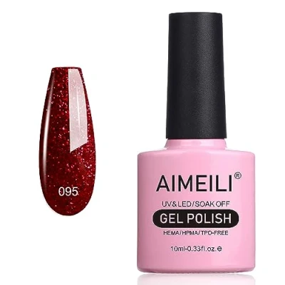 Image of AIMEILI Christmas Red Glitter Gel Nail Polish Shimmer Soak Off UV LED Heart Break (095) 10ml