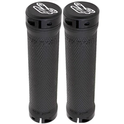Image of Renthal Lock On Grip Black, Ultra Tacky/Locking Handlebar Part Comfort Handle Mountain Bike MTB Biking Riding Component Trail Enduro Downhill Off Road Ride Bicycle Cycle Accessories Pair