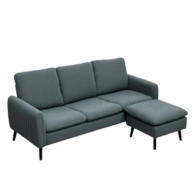 Image of HOMCOM Corner Sofa with Reversible Chaise Lounge, Corduroy Fabric 3 Seater Settee for Living Room, L Shaped Couch Scatter Back, Left/Right Hand, Charcoal Grey