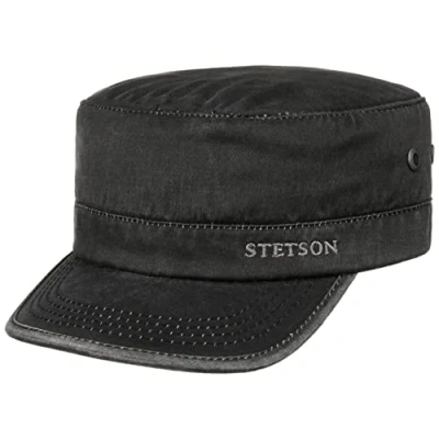 Image of Stetson Datto Winter Army Cap for Men Cotton Military UV Protection (40+) Water Shedding Material Lined Fall/Winter Black XL (60 61 cm)