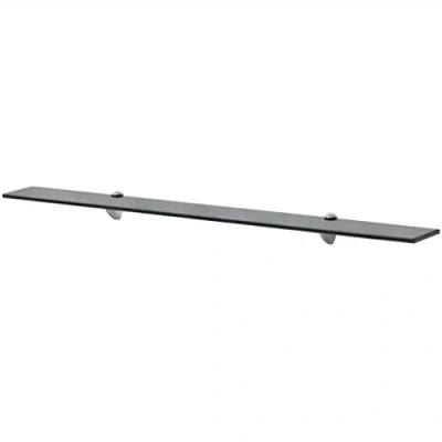 Image of vidaXL Floating Wall Shelf Sleek 8mm Thick Tempered Safety Glass in Modern Design Easy to Mount with Clip Brackets 100x20 cm Black