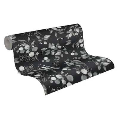 Image of A.S. Création Non Woven Wallpaper Floral in Black Grey Silver Modern Flower 397685 10.05 m x 0.53 High Quality Flowers Made Germany