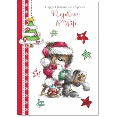 Image of doodlecards Nephew and Wife Christmas Card Cute Bear Medium Size for &amp; with Plain Envelope