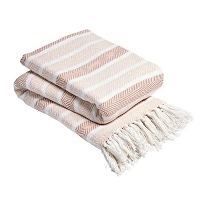 Image of Olivia Rocco Zara Throw 100% Cotton Sofa Bed Cover Throws Blanket, Blush 228 x 254 cm