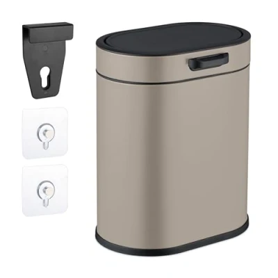 Image of Relaxdays Hanging Kitchen Waste Bin, 5 L, Rubbish Container with Lid, Plastic, Wall Dustbin, 29.5 x 24 19.5 cm, Beige