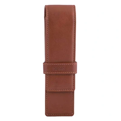 Image of DiLoro Leather Double Pen Case Pencil Pouch Holder for Two Fountain Pens Ballpoint Rollerball and Pencils (Bugatti Tan)