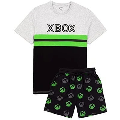 Image of Xbox Pyjamas For Men Adults Green Black T Shirt &amp; Shorts Gamer Pjs Game Console Merchandise Gifts L