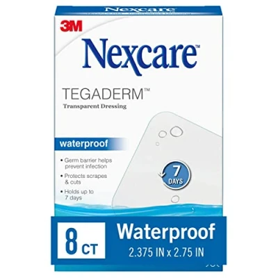 Image of Nexcare Tegaderm Waterproof Transparent Dressing, Flexible and Breathable, Post Surgical Incisions, 2 3/8 Inches X 3/4 Inches, 8 Count