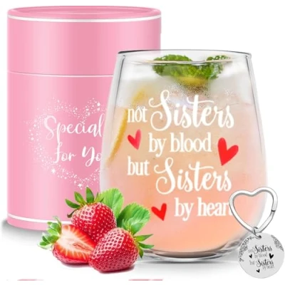Image of Yalucky Friendship Gifts for Women Personalised Stemless Wine Glass Best Friend Bestie Sister Christmas Birthday Her in Law Gin Special Gift Idea