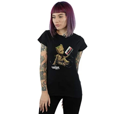 Image of Marvel Women&#039;s Guardians of The Galaxy Groot Tape T Shirt Black Large